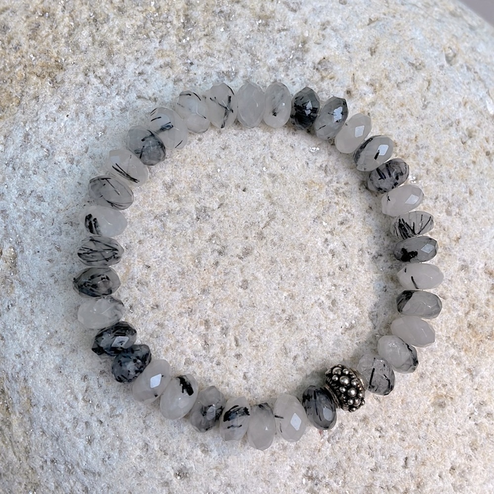 Black rutilated quartz stretch bracelet.